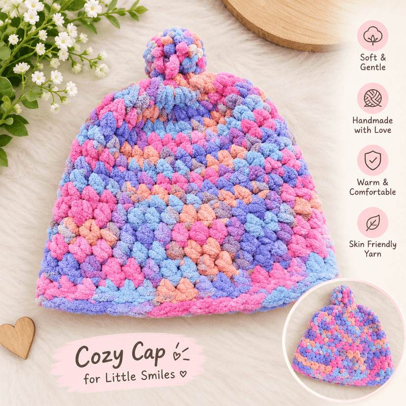 Handmade chunky yarn baby cap(1 to 1.5 years)